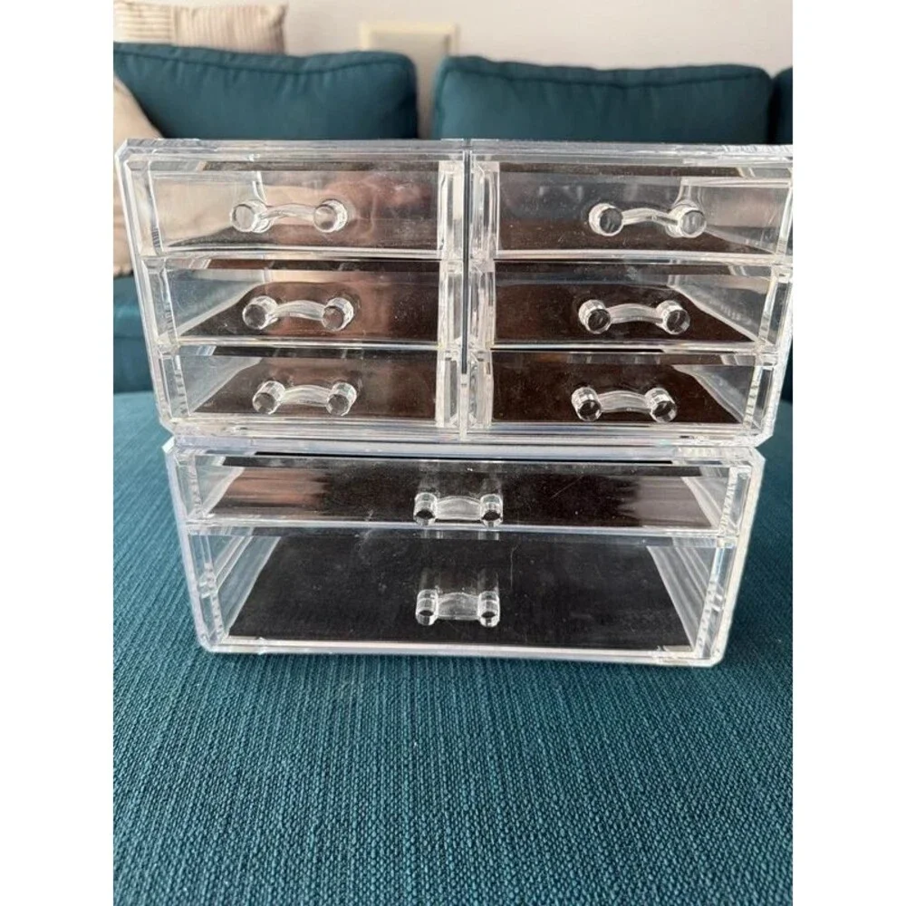 2 Pc Stacking Makeup Drawer Organizers Clear Acrylic